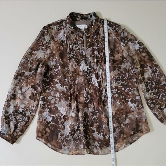 Coldwater Creek Women's Pintuck Brown Floral Blouse - Picture 4 of 15